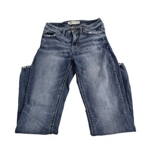 BKE Stella Mid Rise Slim Bootcut Distressed Jeans Womens Size 28x31.5‎ Denim